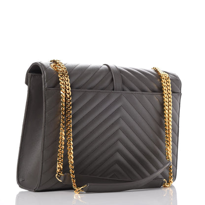 Saint Laurent Grain De Poudre Matelasse Chevron Large Monogram Satchel Earth 3 of 7