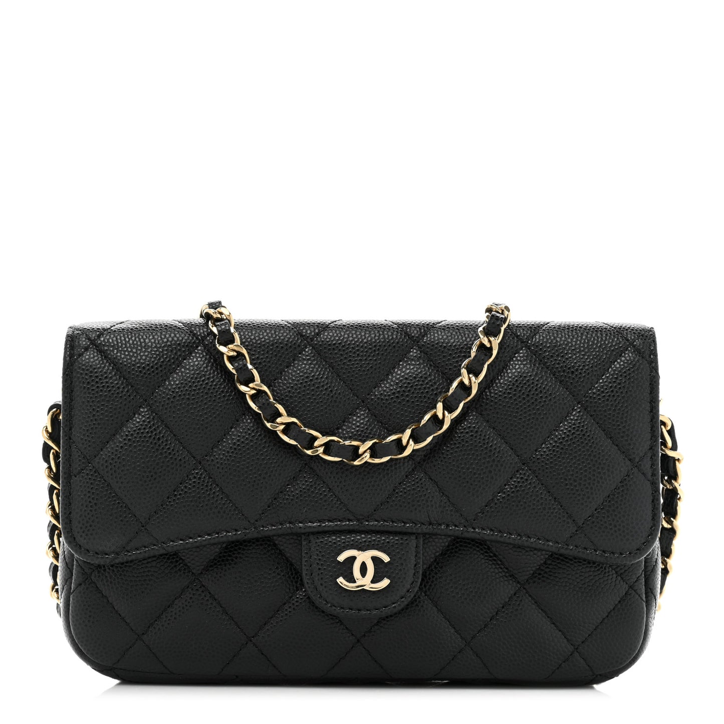 Caviar Quilted Flap Phone Holder With Chain Black