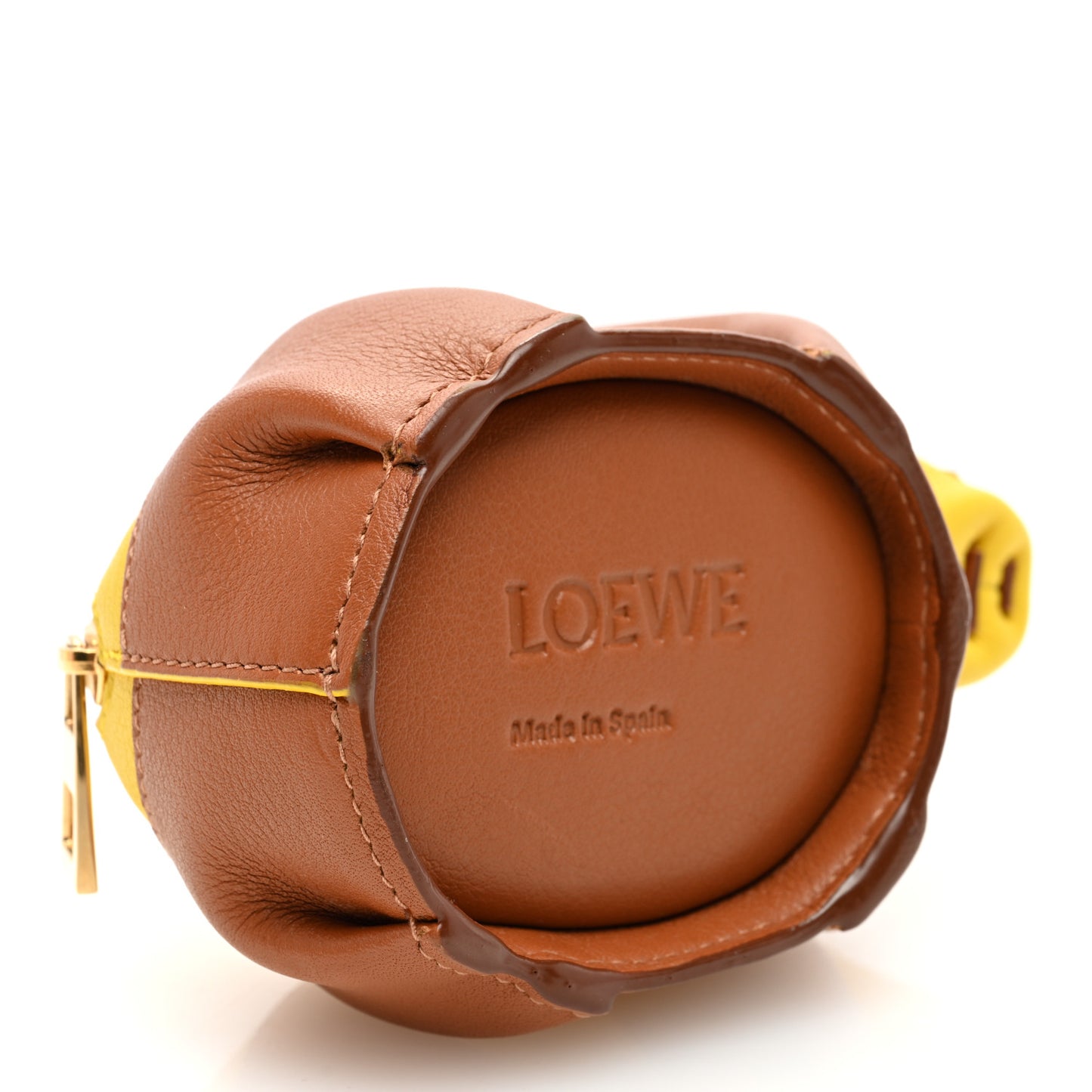 Calfskin Panda Coin Purse Yellow Brown