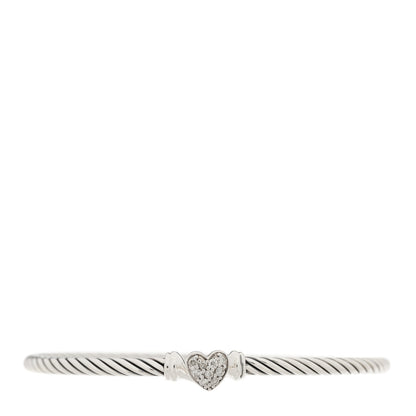David Yurman Sterling Silver Diamond Cable Collectibles Heart Bracelet 1 of 3