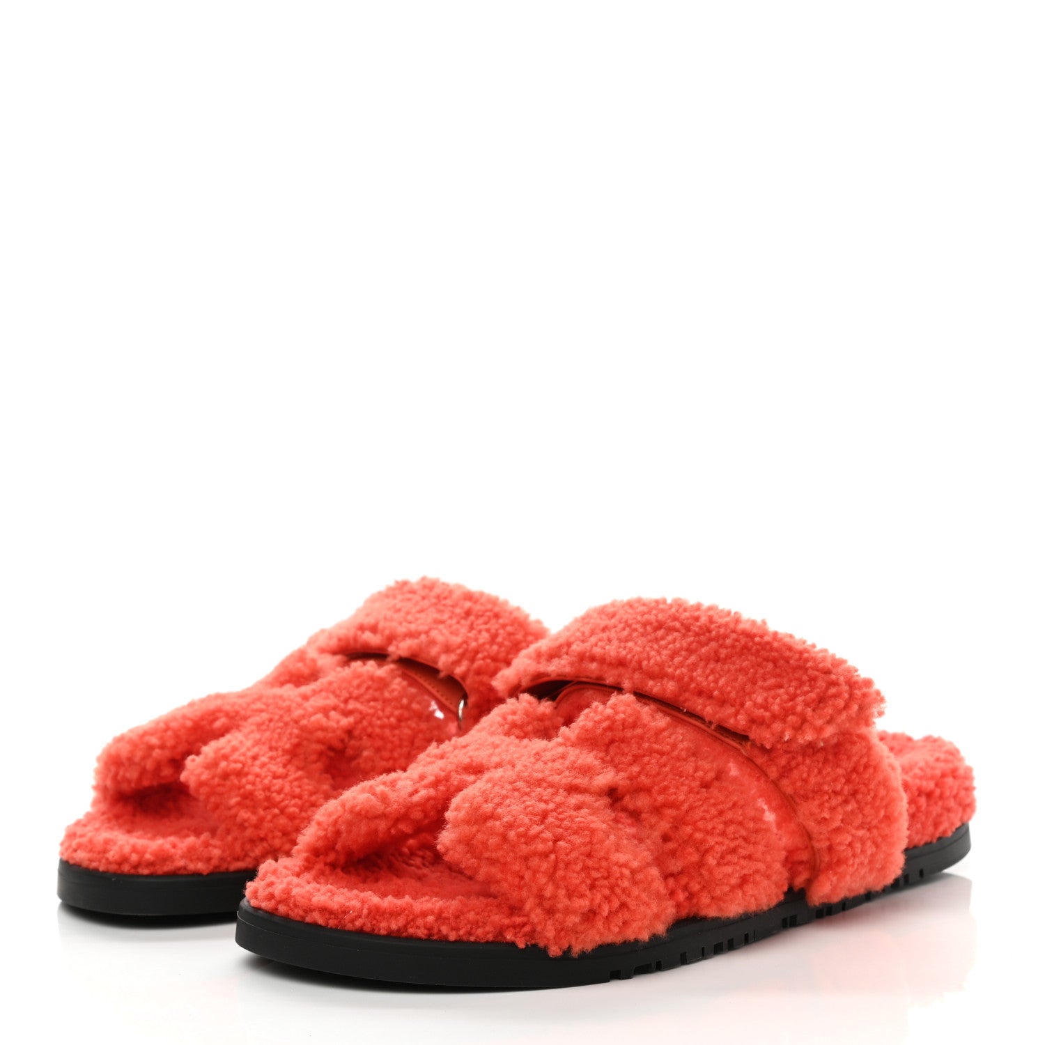 Hermes Woolskin Womens Chypre Sandals 37.5 Orange 3 of 8