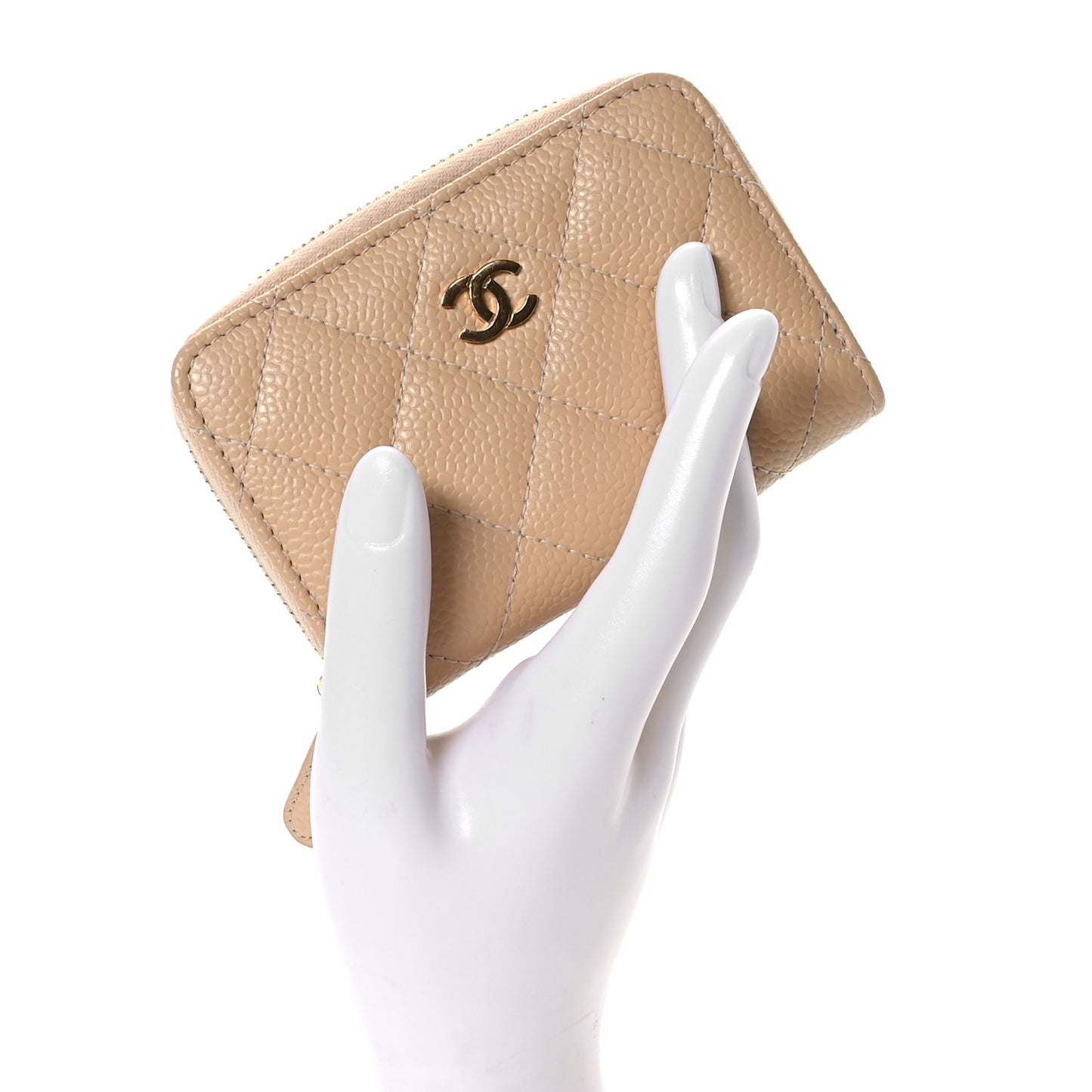 Caviar Quilted Zip Around Coin Purse Beige