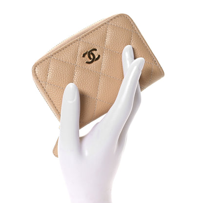 Chanel Caviar Quilted Zip Around Coin Purse Beige 2 of 8