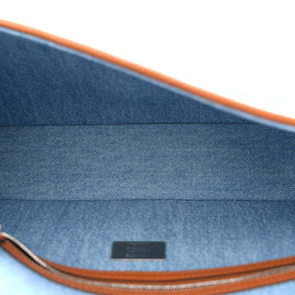 Fendi Denim Vitello King FF Embroidered Baguette Denim Chiaro Brandy 5 of 10