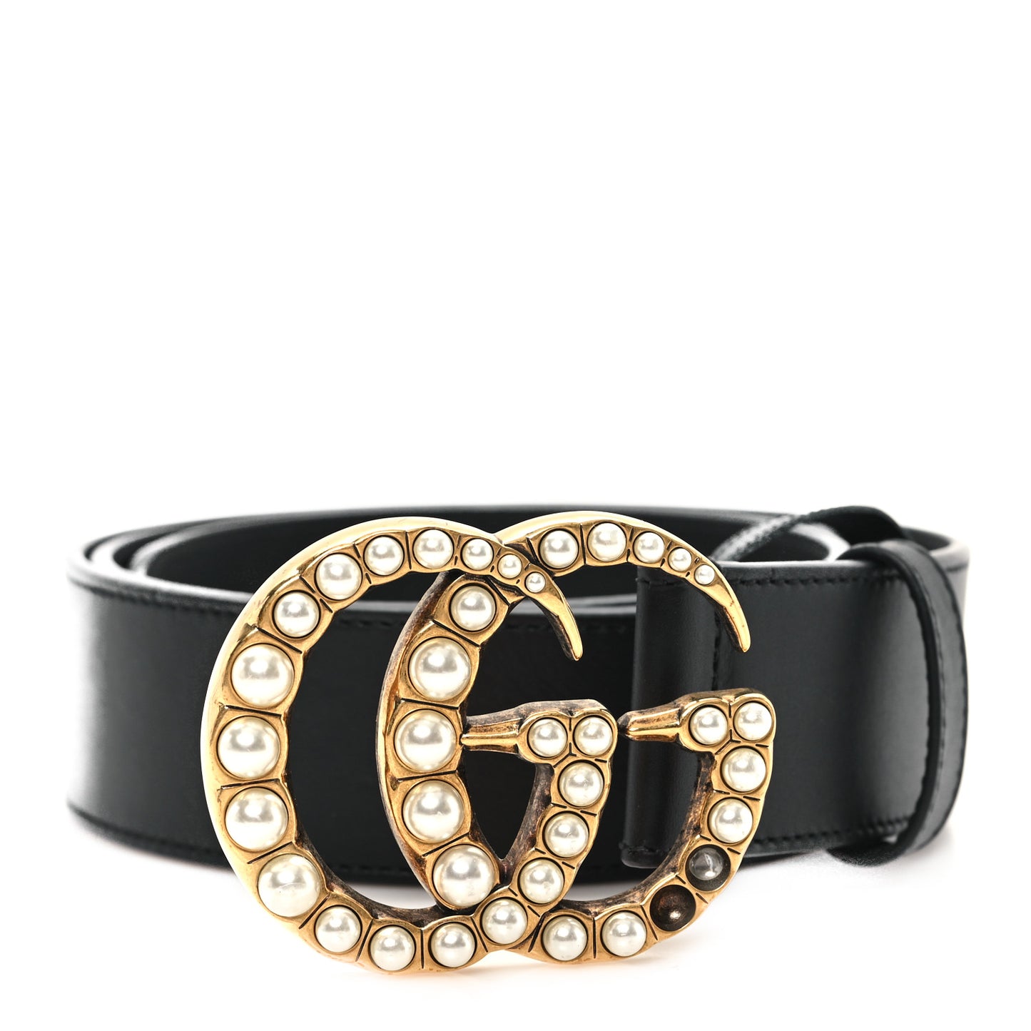 Moon Calfskin Pearl Double G 70mm Belt 95 38 Black Cream