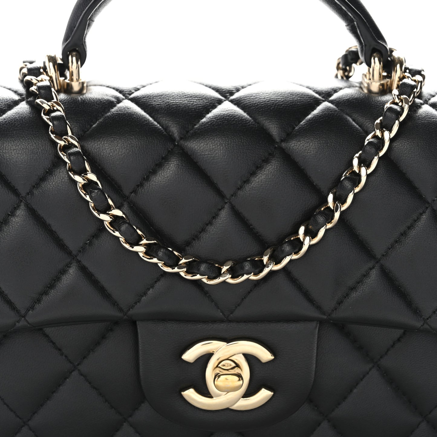 Lambskin Quilted Mini Top Handle Rectangular Flap Black