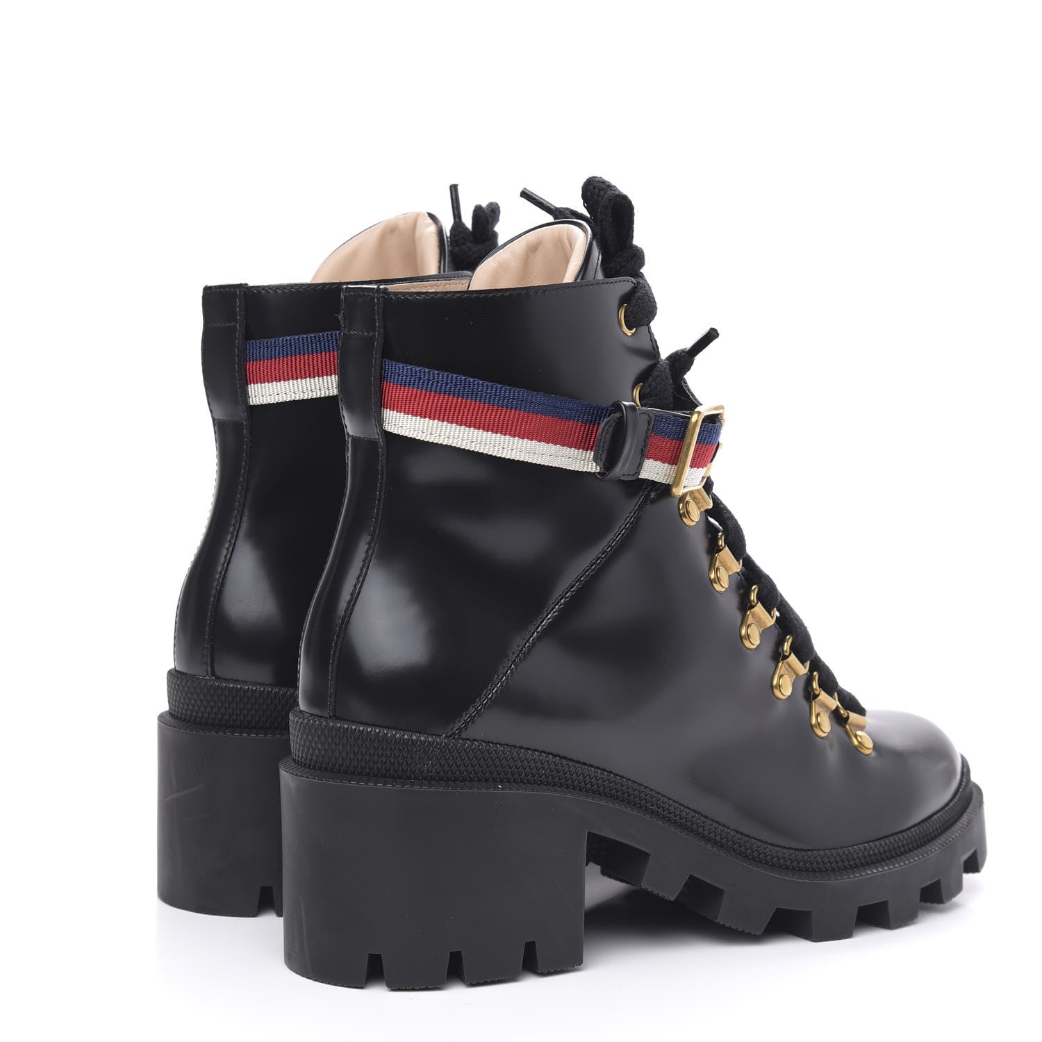 Gucci Calfskin Sylvie Web Womens Lace Up Combat Boots 38 Black 4 of 8