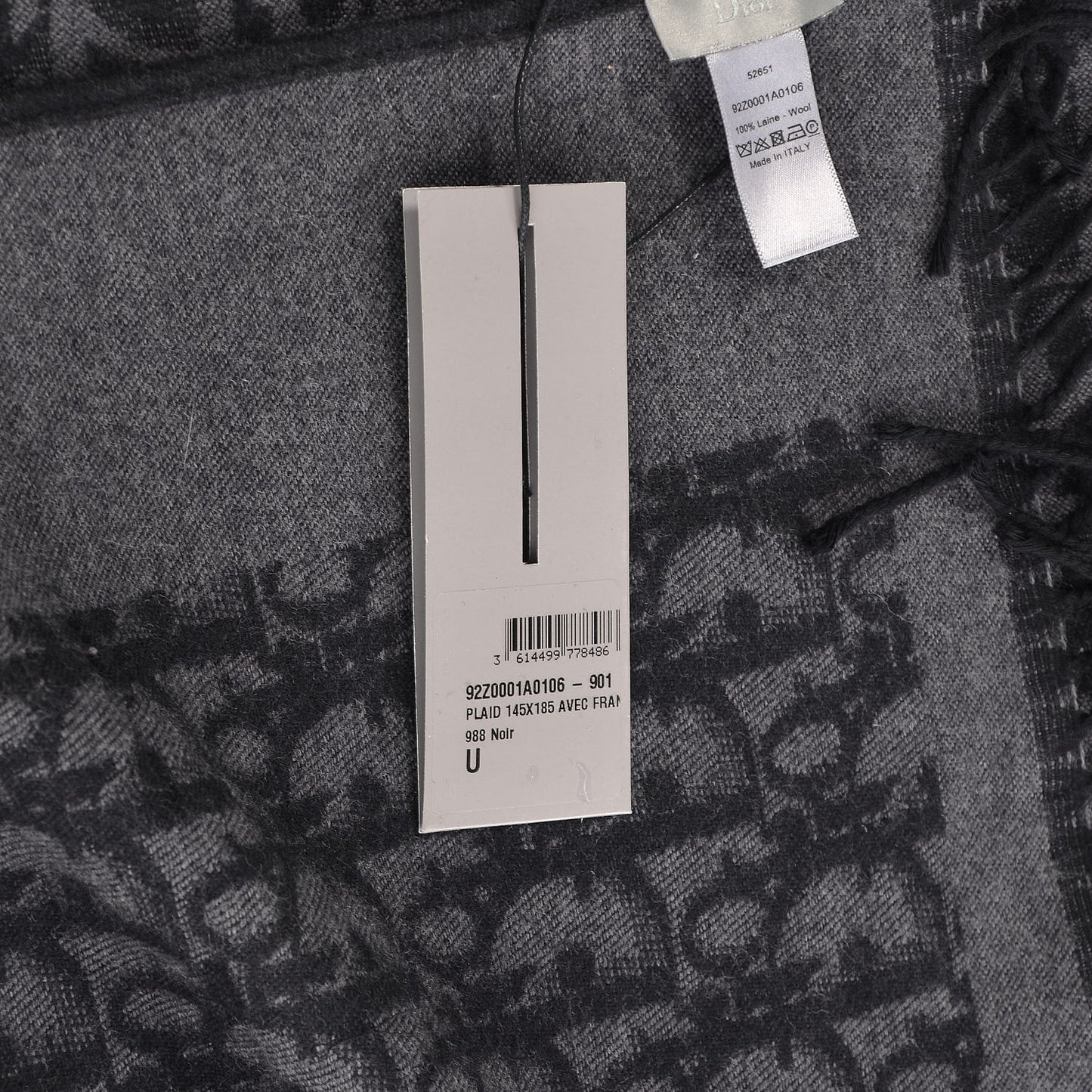 Wool Monogram Throw Black