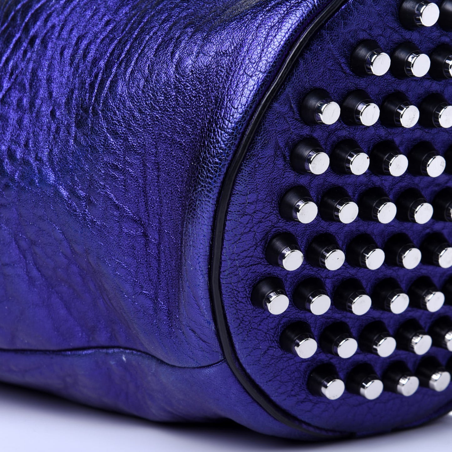 Metallic Pebbled Lambskin Diego Bucket Purple Nickel Hardware