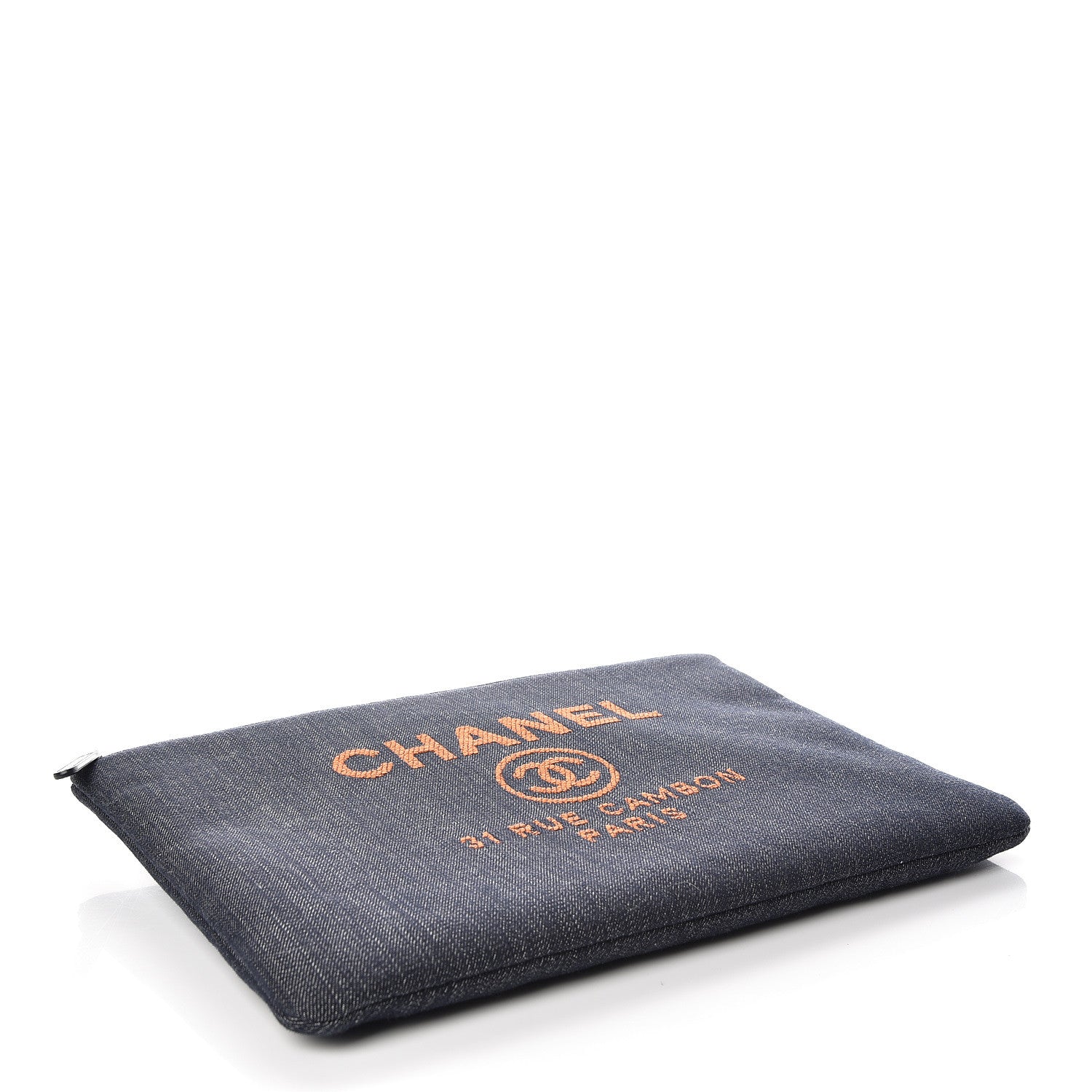 Chanel Denim Large Deauville Pouch Clutch Blue Orange 4 of 10