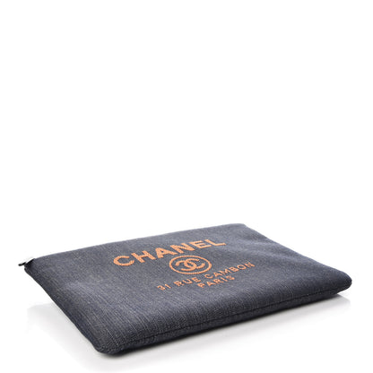 Chanel Denim Large Deauville Pouch Clutch Blue Orange 4 of 10
