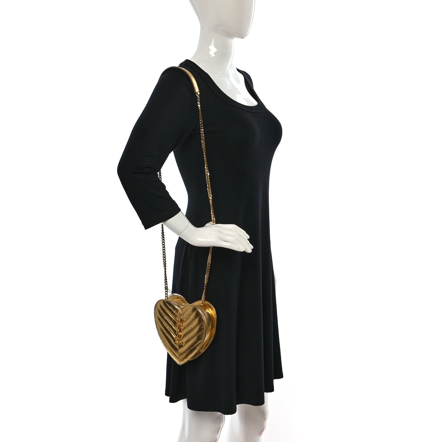 Saint Laurent Metallic Calfskin Matelasse Chevron Monogram Small Love Heart Chain Bag Gold 2 of 11