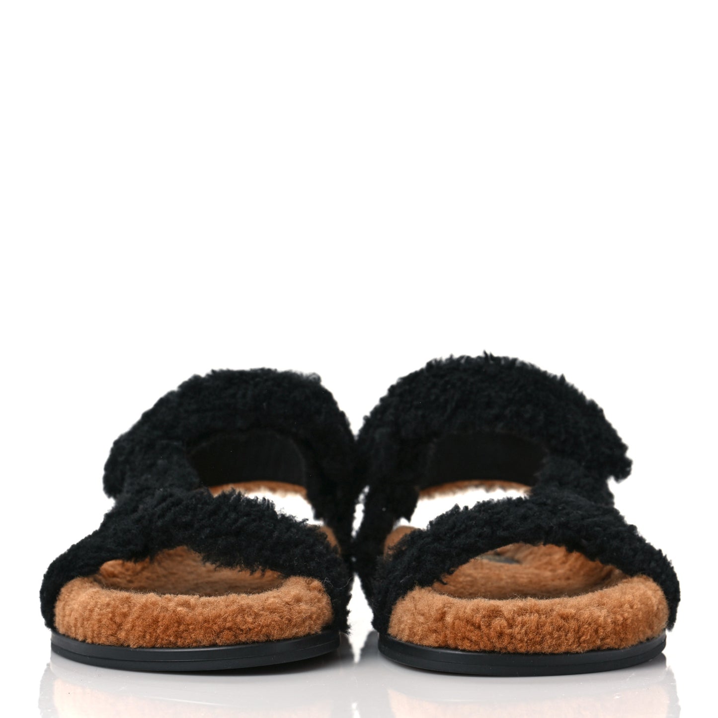 Shearling FF Fendi Feel Sandals 38.5 Tobacco Black
