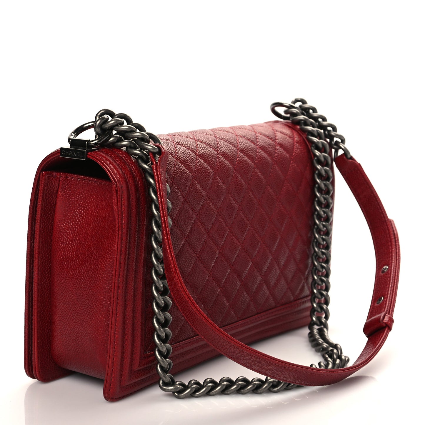 Caviar Quilted New Medium Boy Flap Dark Red