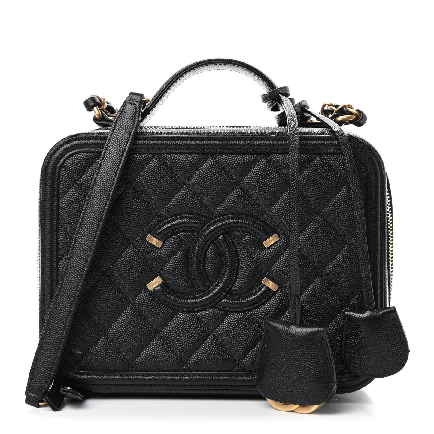 Caviar Quilted Medium CC Filigree Vanity Case Black