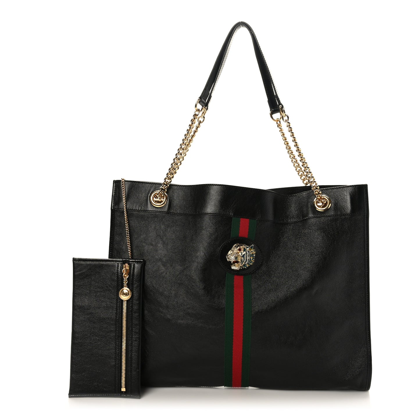 Calfskin Large Rajah Chain Tote Black