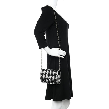 Chanel Tweed Quilted Wallet On Chain WOC Black Ecru White 2 of 11