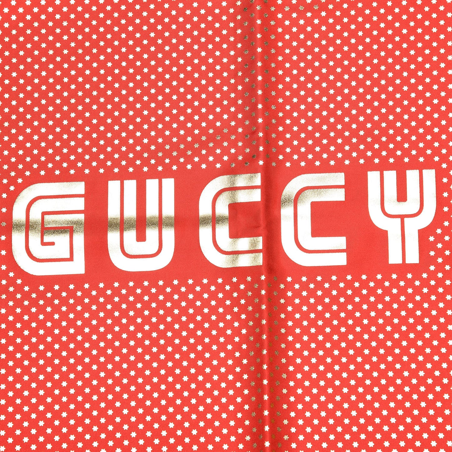 X SEGA Silk GUCCY Stars Print Square Scarf Flame Red Gold
