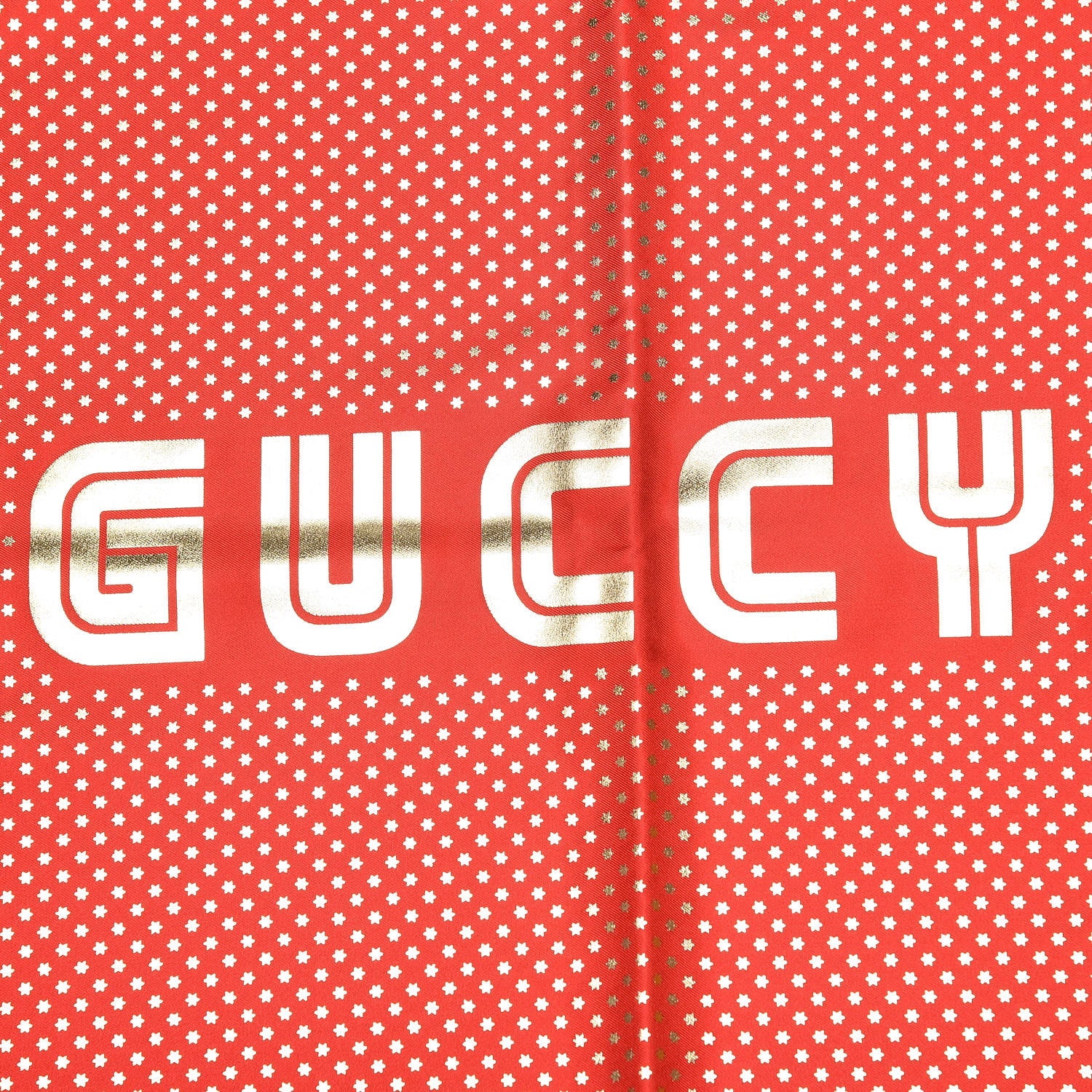 Gucci X SEGA Silk GUCCY Stars Print Square Scarf Flame Red Gold 3 of 5