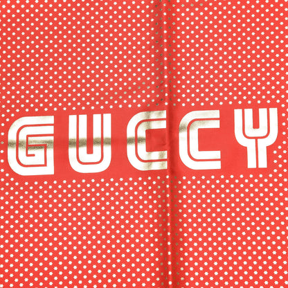 Gucci X SEGA Silk GUCCY Stars Print Square Scarf Flame Red Gold 3 of 5
