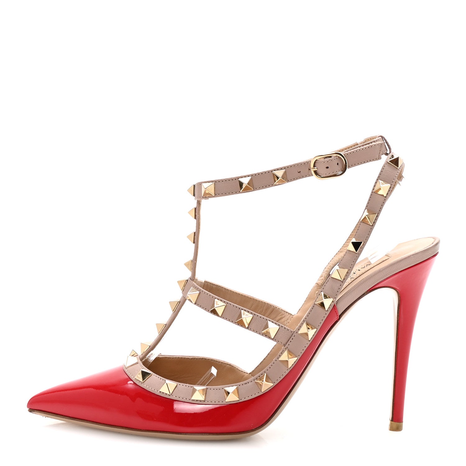 Valentino Garavani Patent Nappa Rockstud Ankle Strap 100mm Pumps 40 Rouge Pur Poudre 1 of 8