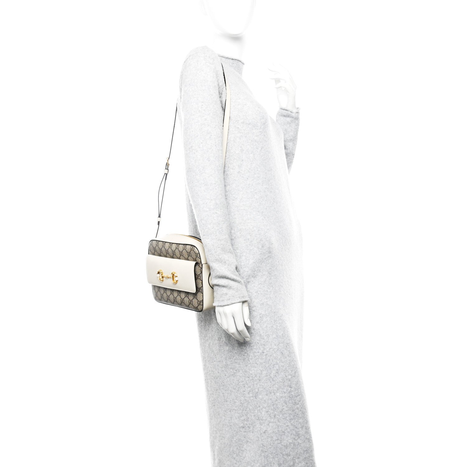Gucci GG Supreme Monogram Small Horsebit 1955 Shoulder Bag Beige Mystic White 2 of 13