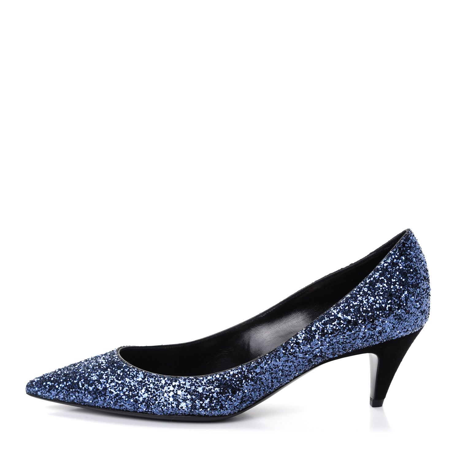 Saint Laurent Charlotte Glitter Point-toe Kitten-Heel Pumps 39.5 Blue 1 of 7