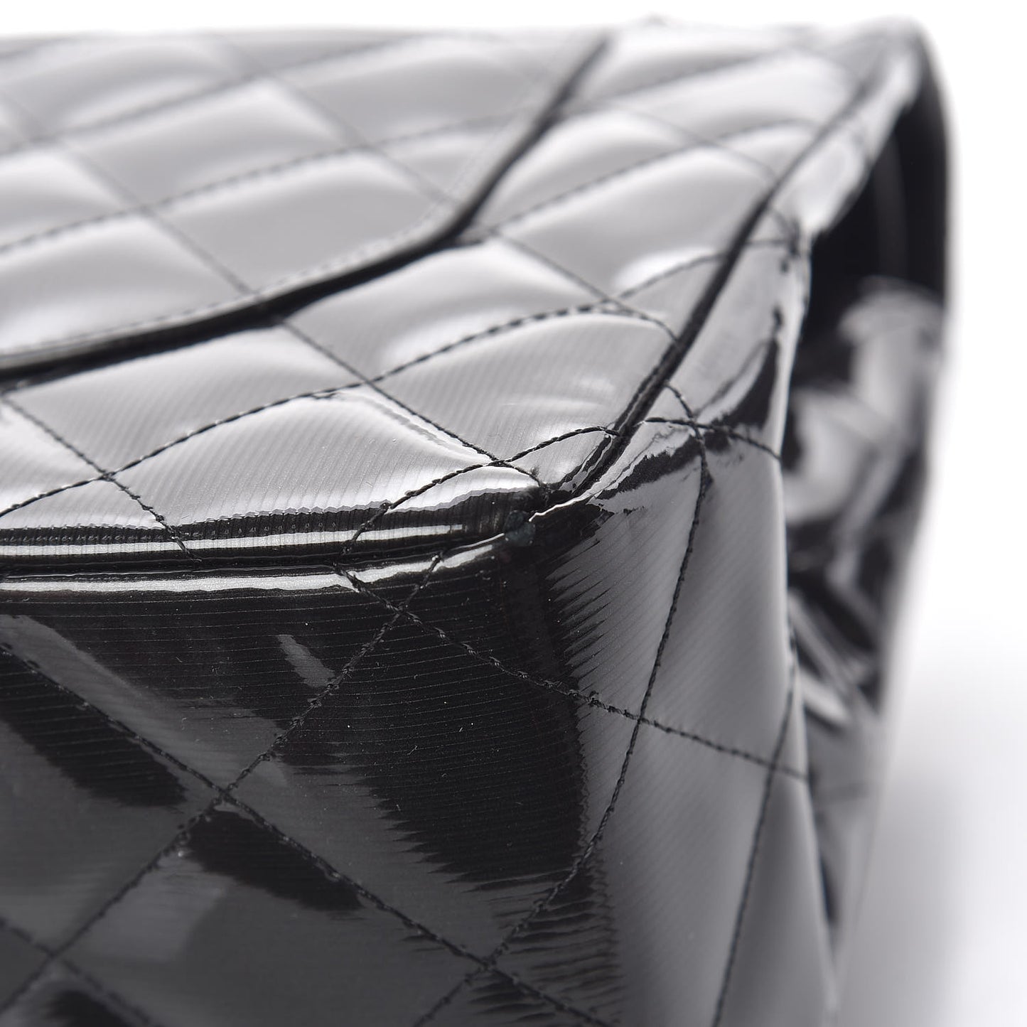 Striated Patent Quilted Jumbo Double Flap Black