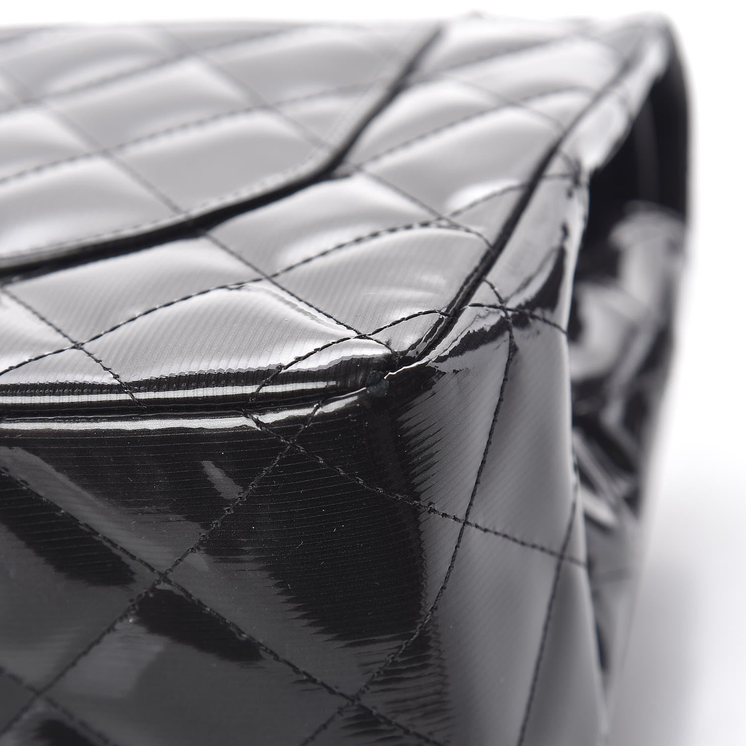 Chanel Striated Patent Quilted Jumbo Double Flap Black 15 of 16