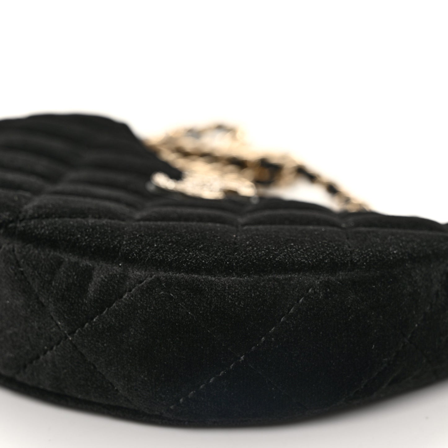 Velvet Crystal Quilted Chain Hobo Black