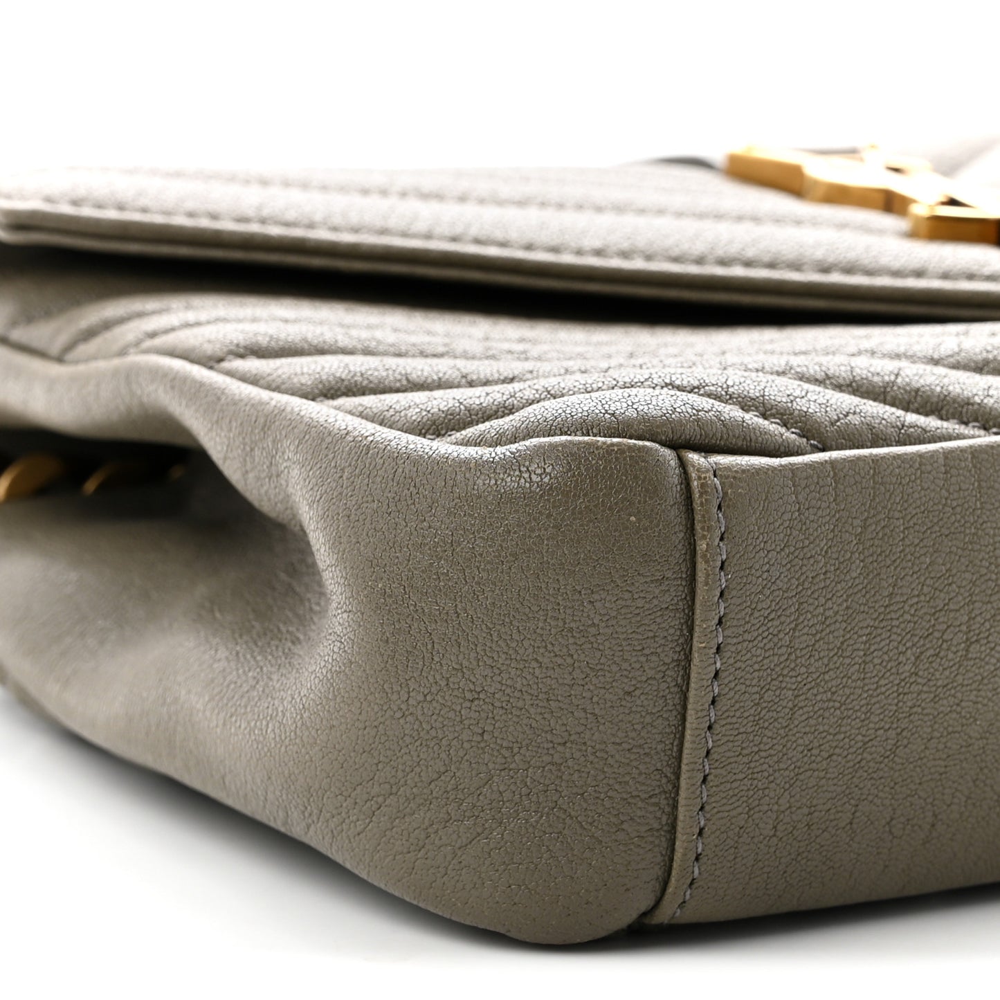 Sheepskin Matelasse Chevron Monogram Medium College Bag Grey Kaki