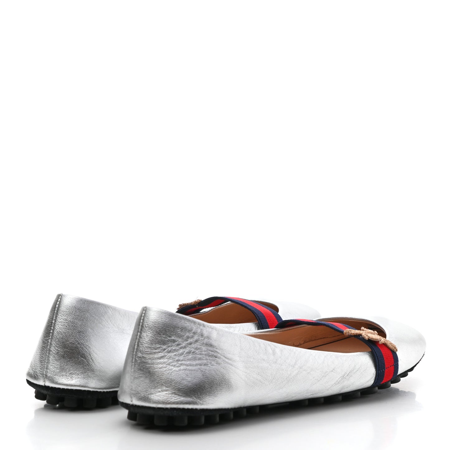 Metallic Nappa Web Bayadere Ballerina Flats 39 Argento
