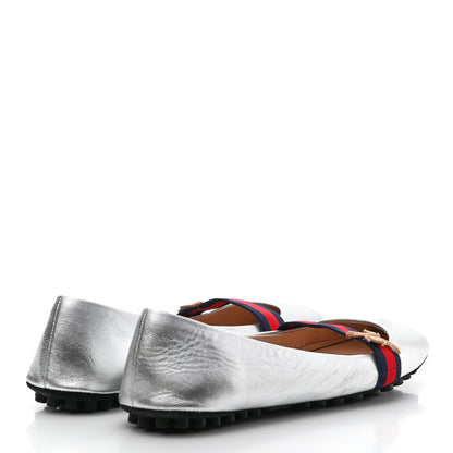 Gucci Metallic Nappa Web Bayadere Ballerina Flats 39 Argento 4 of 10