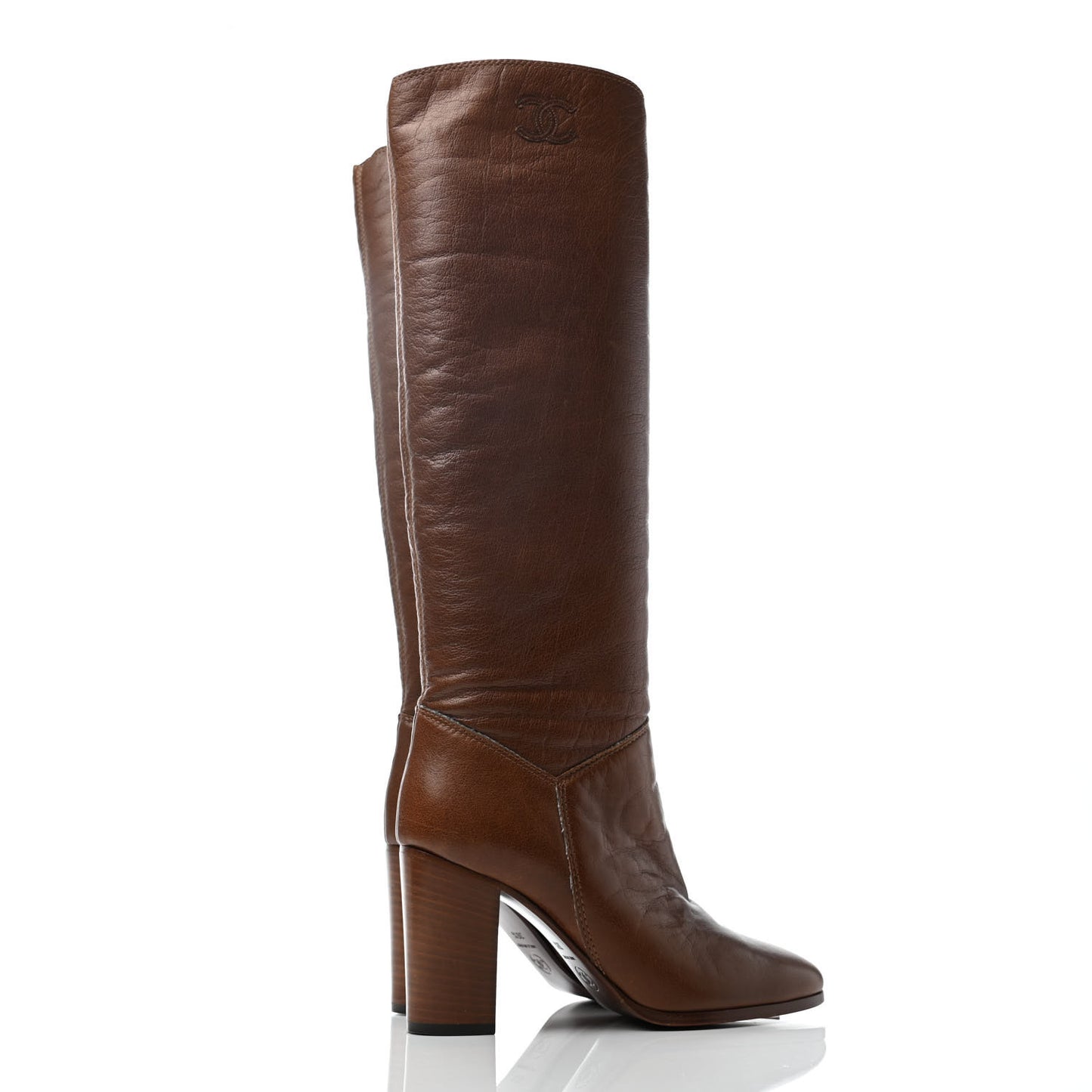 Calfskin CC Knee High Boots 36.5 Light Brown