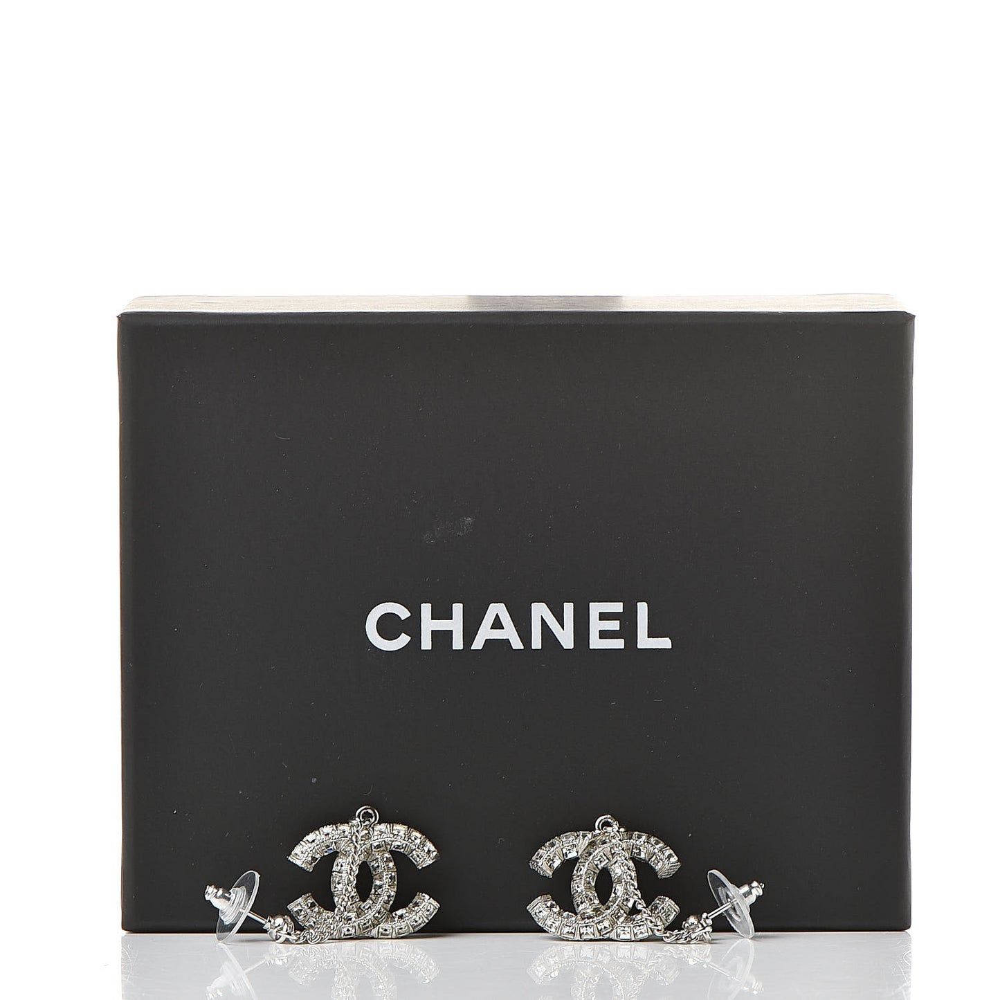 Baguette Crystal CC Drop Earrings Silver