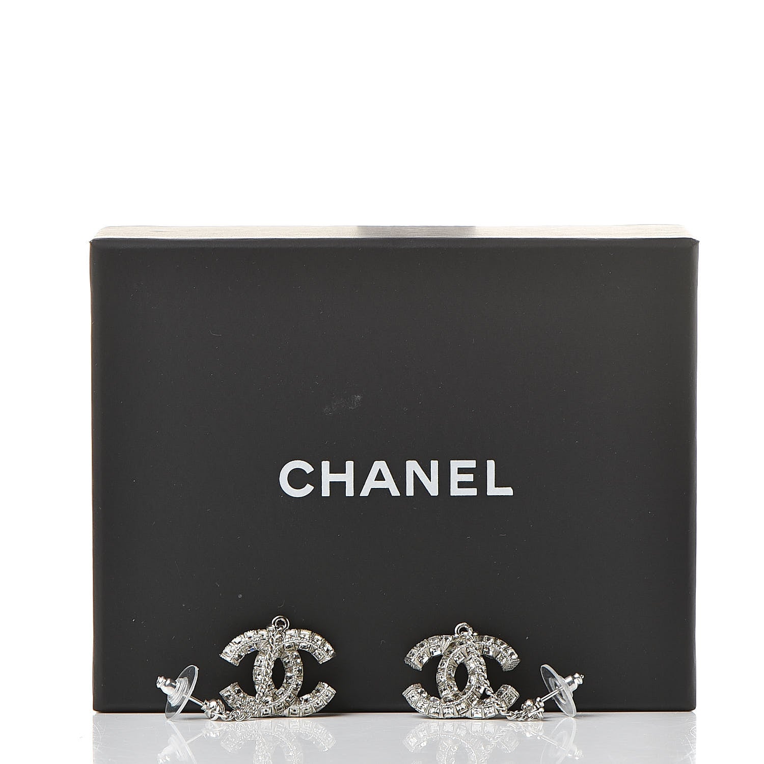 Chanel Baguette Crystal CC Drop Earrings Silver 2 of 4
