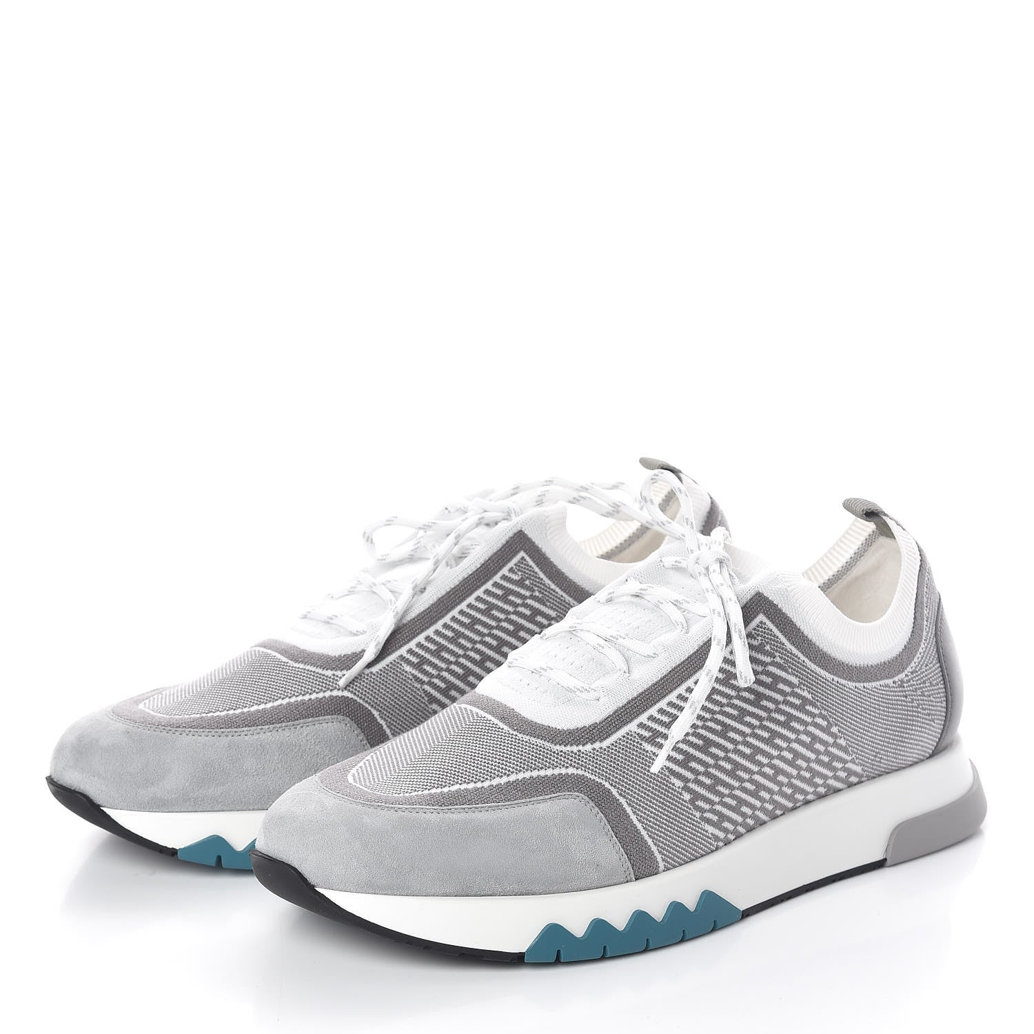Hermes Knit Goatskin Mens Addict Sneakers 43 Blanc Gris 3 of 7