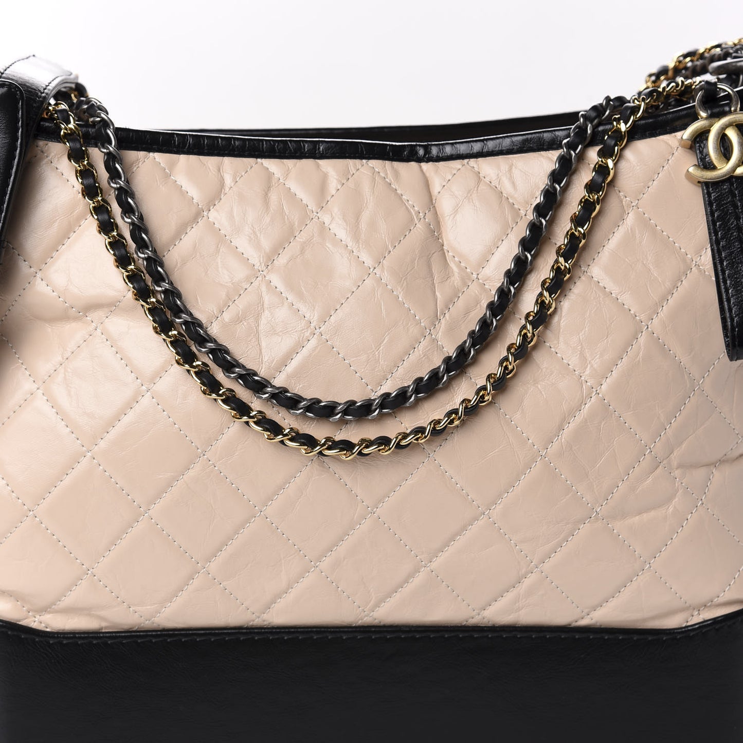 Aged Calfskin Quilted Large Gabrielle Hobo Beige Black
