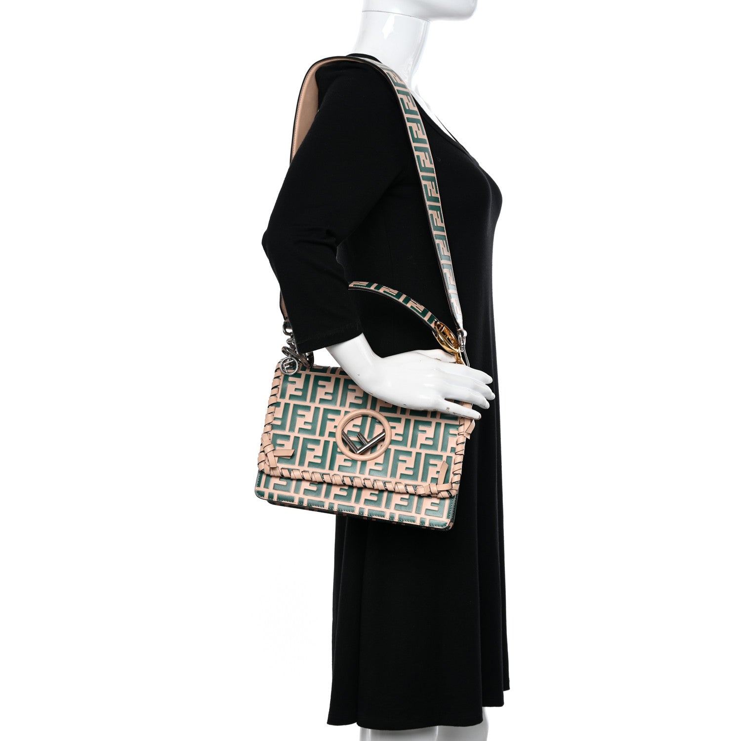 Fendi Vitello Century F is Fendi Whipstitch Threads FF Embossed Kan I Shoulder Bag Plaster Giada 2 of 11