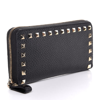 Valentino Garavani Pebbled Calfskin Rockstud Zip Around Wallet Black 3 of 8