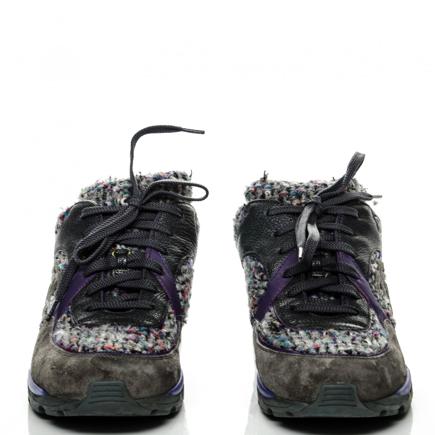 Suede Tweed Goatskin CC Sneakers 39.5 Grey Purple