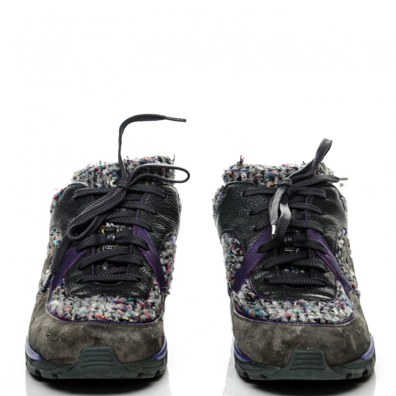 Chanel Suede Tweed Goatskin CC Sneakers 39.5 Grey Purple 2 of 6