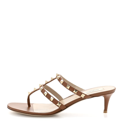 Valentino Garavani Calfskin Rockstud 50mm Flip Flop Thong Sandals 38 Saddle Brown 1 of 11