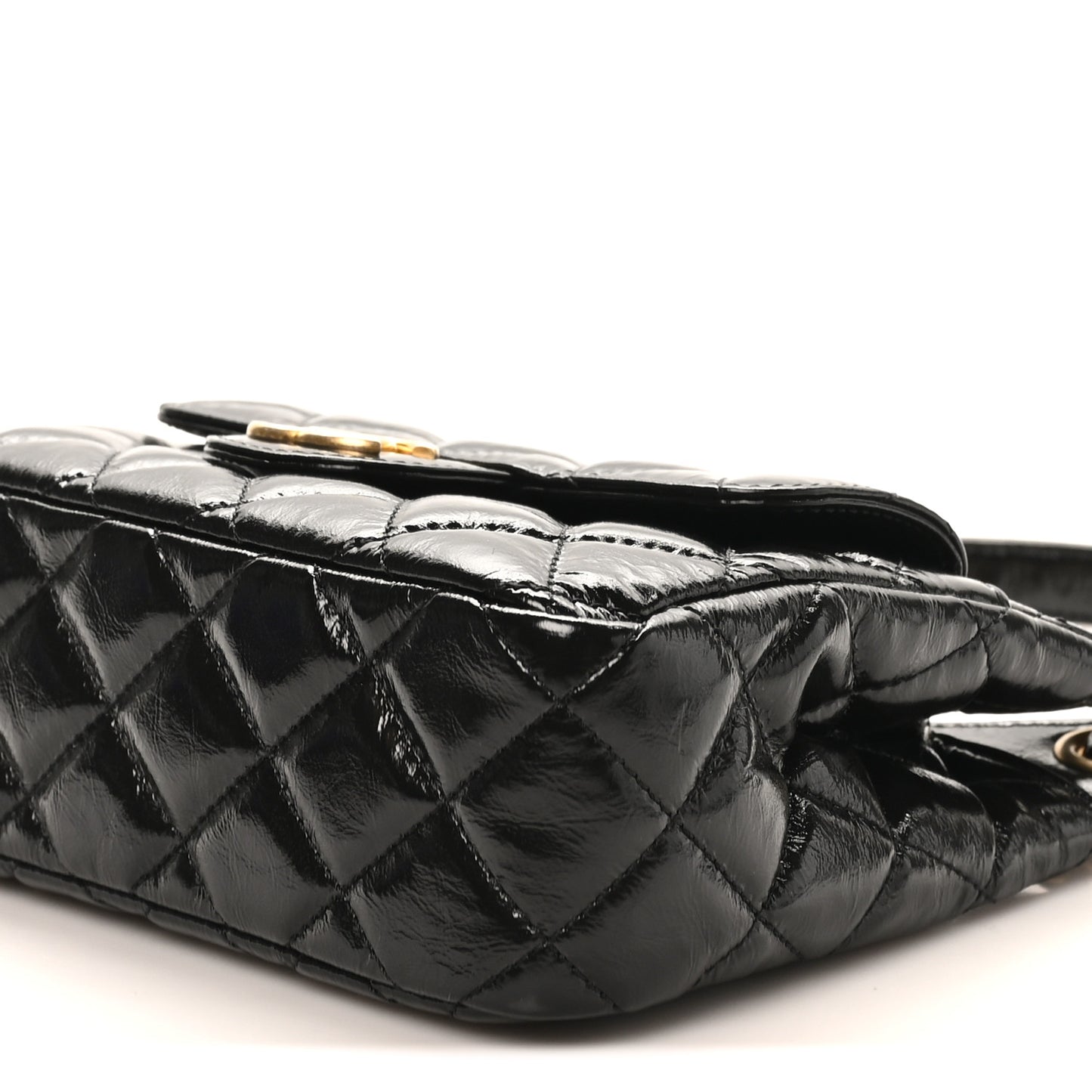 Shiny Crumpled Calfskin Quilted Small Wavy CC Hobo Black