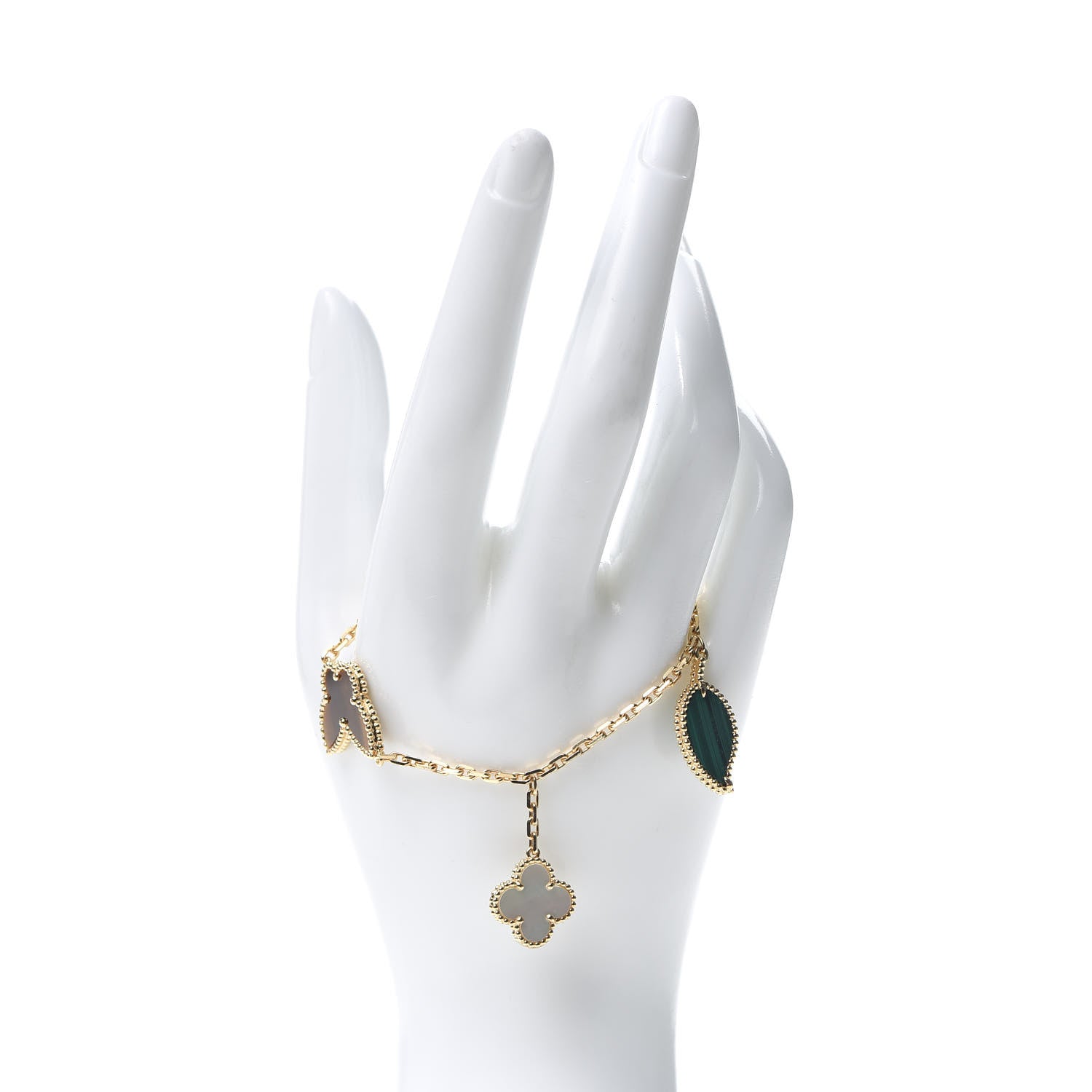 Van Cleef & Arpels 18K Yellow Gold Mother of Pearl Malachite Carnelian Tiger Eye 4 Motifs Lucky Alhambra Bracelet 2 of 6