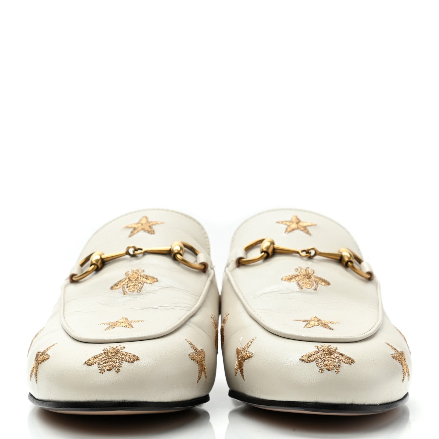 Gucci Goatskin Bee Star Embroidered Womens Princetown Slippers 38 Mystic White 2 of 8