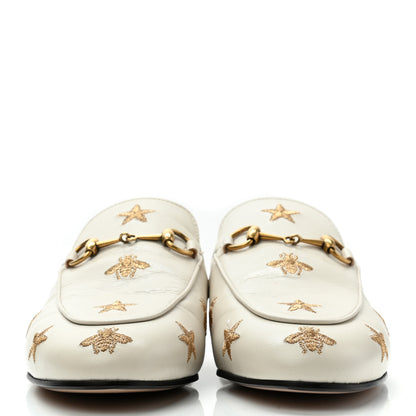 Gucci Goatskin Bee Star Embroidered Womens Princetown Slippers 38 Mystic White 2 of 8