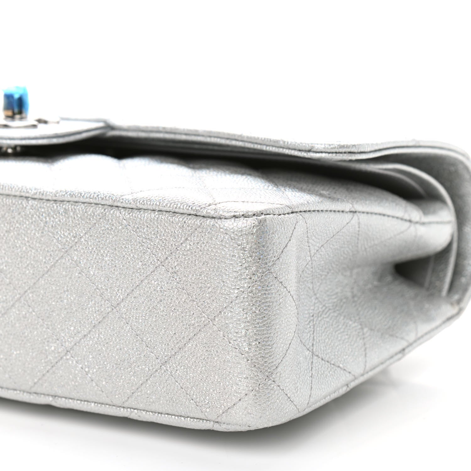 Chanel Glittered Metallic Caviar Quilted Medium Double Flap Silver 9 of 9