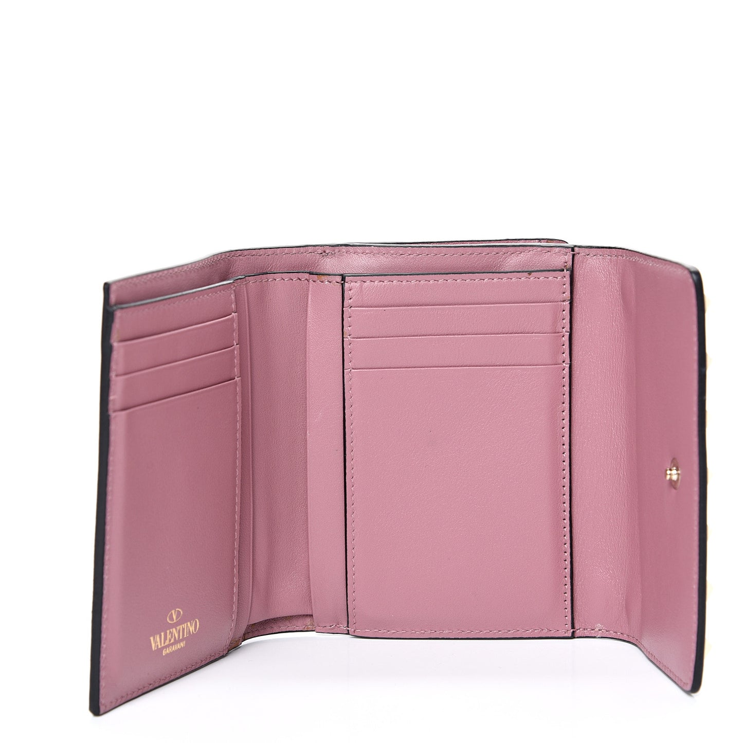 Calfskin Bi-Fold Rockstud Wallet Antique Rose