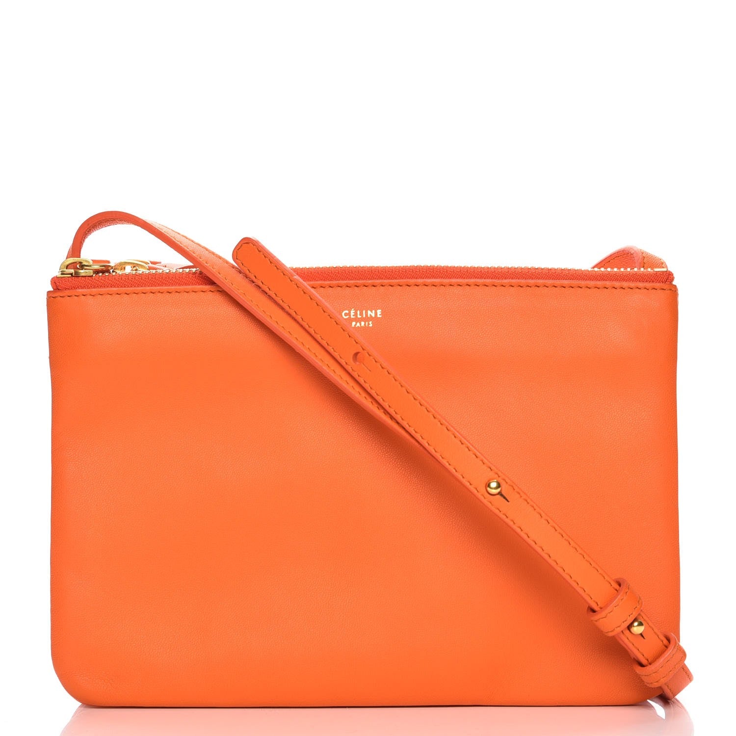 Celine Lambskin Small Trio Crossbody Bag Bright Orange 1 of 7